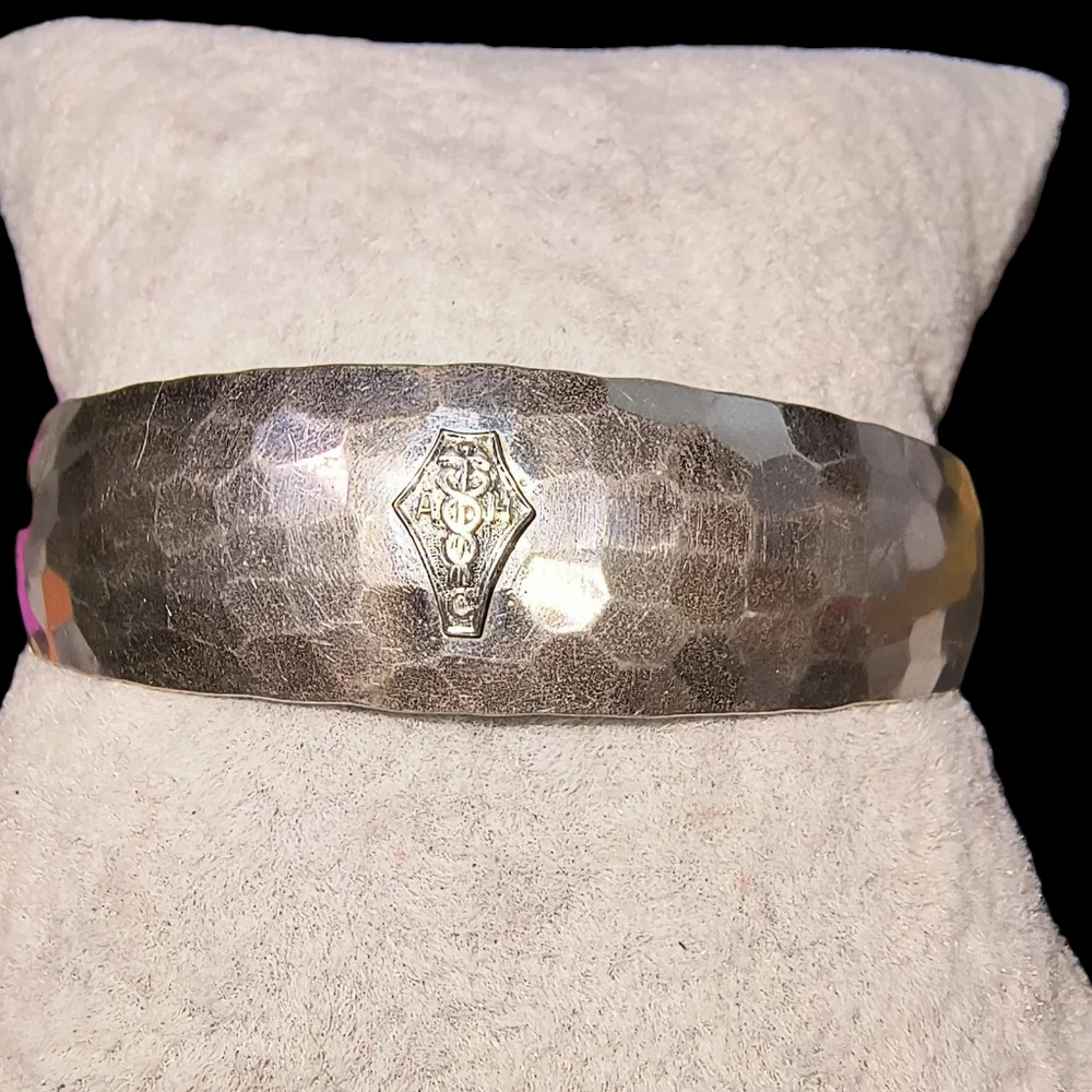 Hammered Sterling Cuff Bracelet – Caduceus Symbol